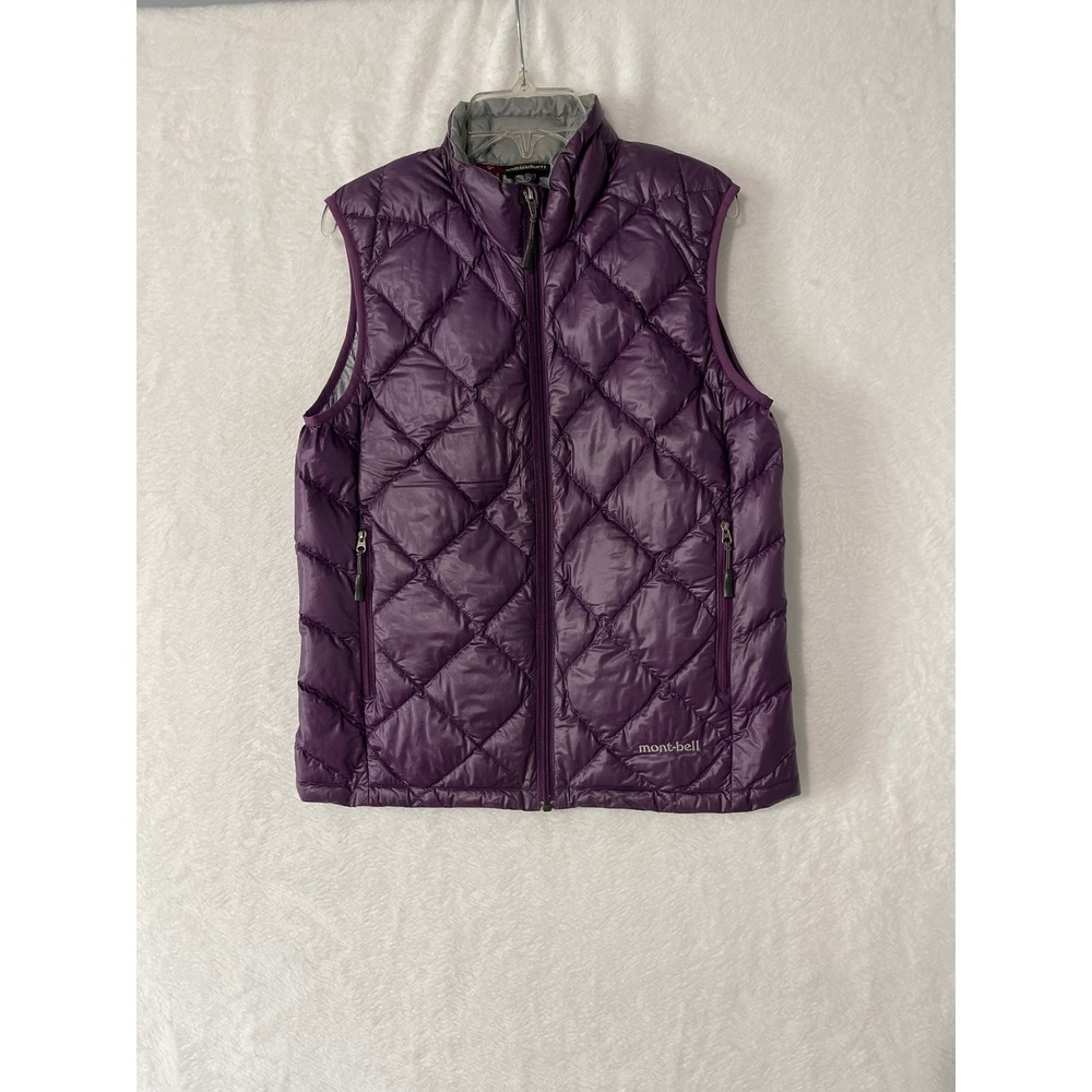 Mont-bell Womens Purple Diamond Quilted Goose Down Puffer Vest Size S Full Zip